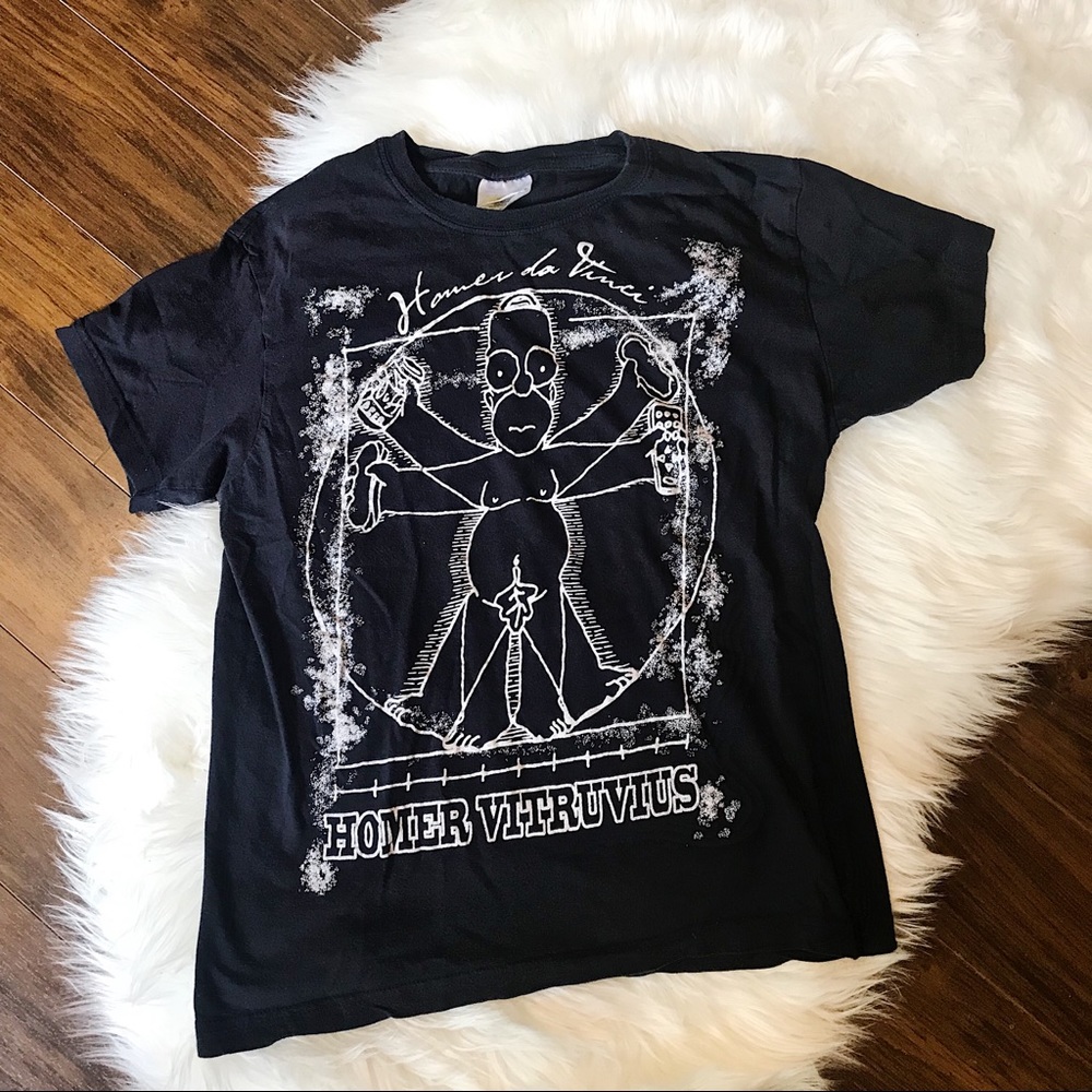HOMER SIMPSON Graphic Tee Cartoon Black T-Shirt Sz M Funny Shirt Da Vinci